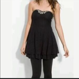 Free People FP black lace beaded embellished strapless top/dress Small